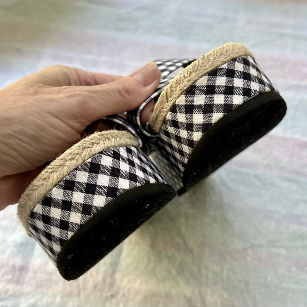 Rag & Bone Megan Size 9** Linen Platform Sandals Navy Gingham Slingback